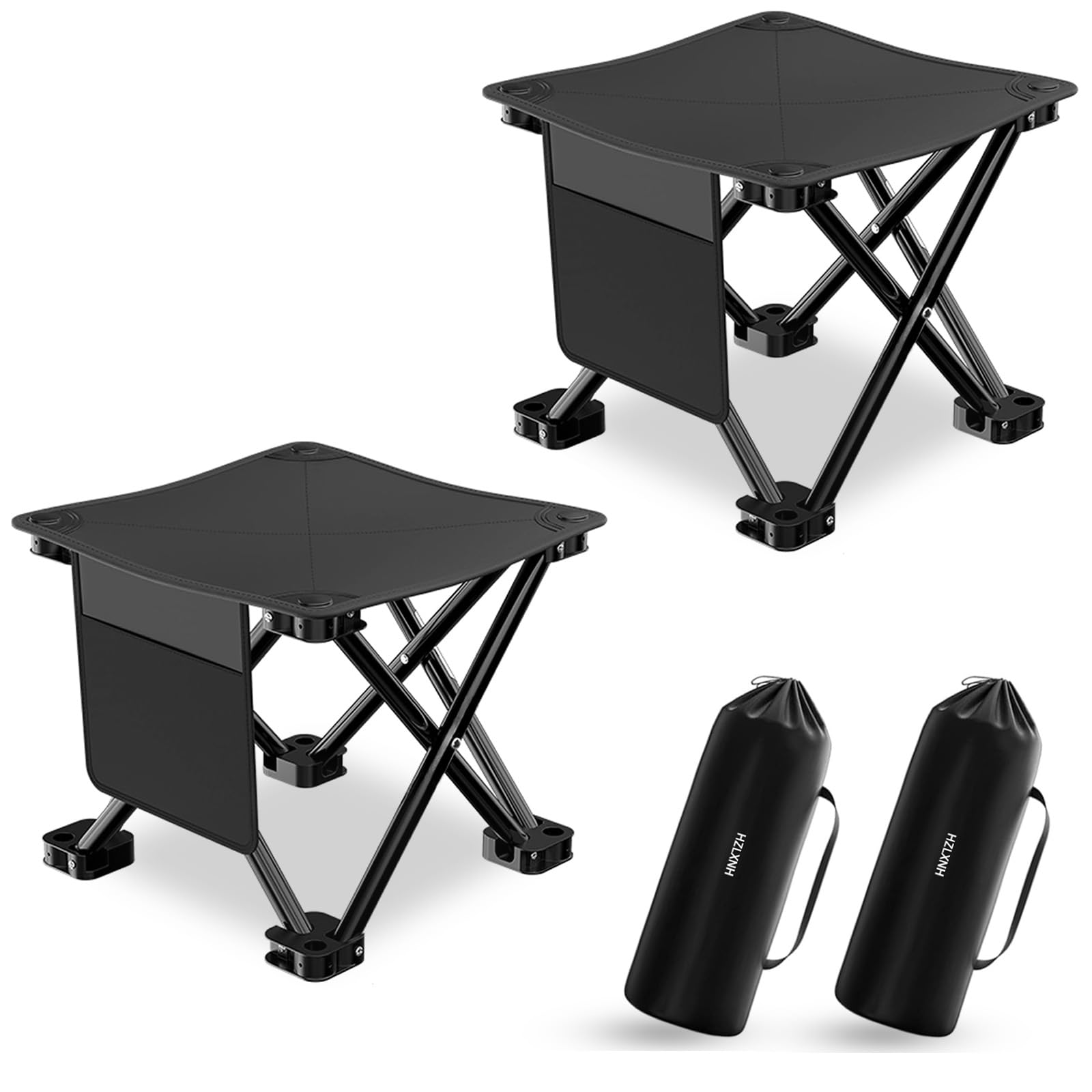 Folding Camping Stool 13 inch Portable Picnic Stool for Camping Fishing Hiking Travel Gardening and Beach Camp Seat with Carry Bag (2 Pack Black)